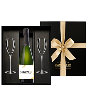 Corporate Branded Premier Cru Brut Champagne Gift Set - In Luxury Black Presentation Box With Signature Flutes