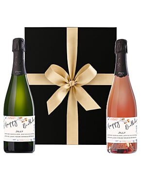 "The Finest" Duo of Personalised Premier Cru Champagne - Autreau de Champillon 1er Cru Brut & Rosé Champagne - Presented In Black Gift Box