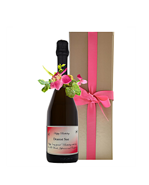"Elodie" Personalised Prosecco Classic Cuvee - Adorned With Pretty Flower Neck Ring - In Gold Gift Box