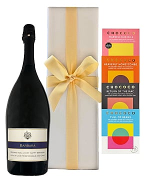 Personalised Prosecco Magnum - With 4 x Chococo Hand Crafted Chocolate Bars - In White Gift Box