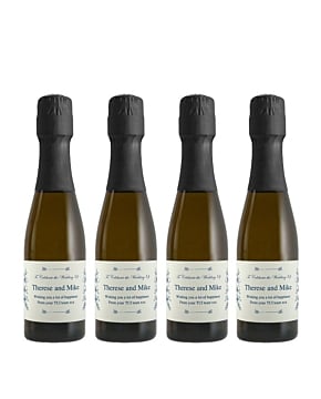 miniature personalised bottle with custom wedding label