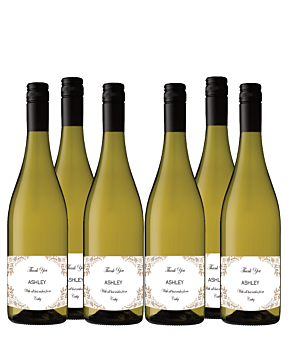 Deluxe Branded Six Bottle White Wine Box. Sauvignon Blanc wine In a Classic Wooden gift Box. Branded logo on the bottles