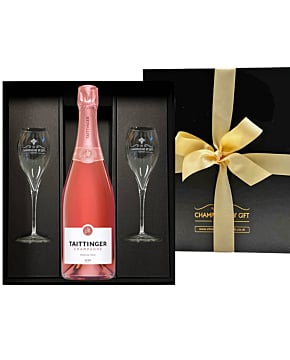 Personalised TAITTINGER Brut Prestige Rose Champagne & Flutes Gift Box