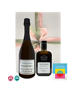 Personalised Prsoecco gift box with Taylor's Extra Virgin Olive Oil, Artisan chocolate and Swiss Truffles 