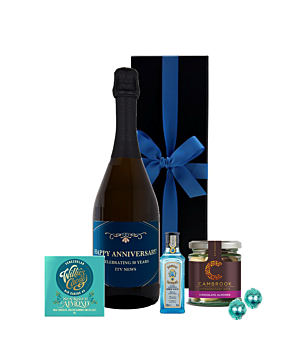 "Rio Caribe " Personalised Prosecco & Bombay Gin Taster Gift - Sea Salt Almond Chocolate, Chocolate Almonds & Swiss Truffles - Beautifully Presented in Black Box 