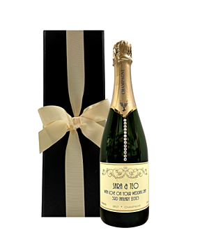 "Touch of Sparkle" Personalised Champagne with Crystal Gems - Gift Set in Black Box