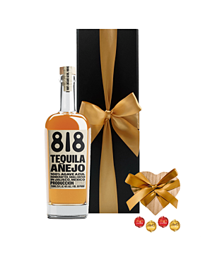 818 Anejo Tequila in Black Gift Box - With 4 Luxury Swiss Truffles in Wooden Heart Trinket Box