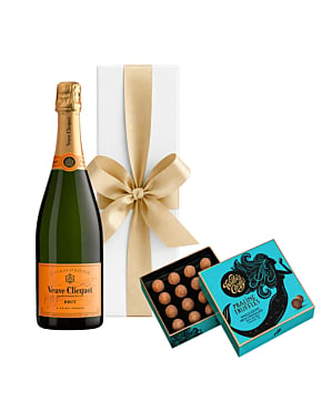 Veuve Clicquot In White Box - With Willie’s Praline Milk Chocolate Truffles (Medium)