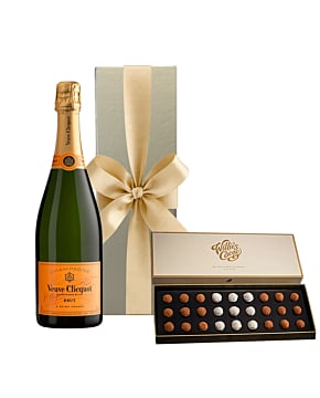Veuve Clicquot Yellow Label Champagne in Gold Gift Box - With Willie’s Sea Salt Truffles (Large)