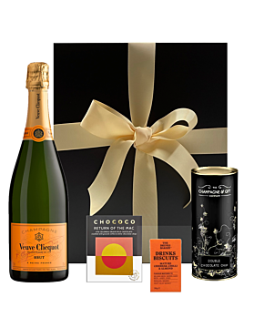 VeuveLiscious Champagne Hamper - With Coffee Chocolate, Swiss Truffles & Goodies - Beautifully Presented in Black Gift Box