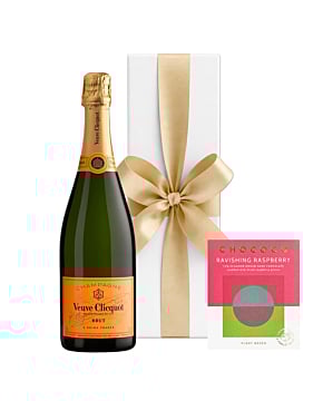 Veuve Clicquot Yellow Label in White Box - With Ravishing Raspberry Dark Chocolate Bar