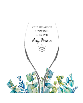 Personalised engraved Champagne flute.  Says Champagne, Unwind, Revive. Add a name to personalise this crystal glass
