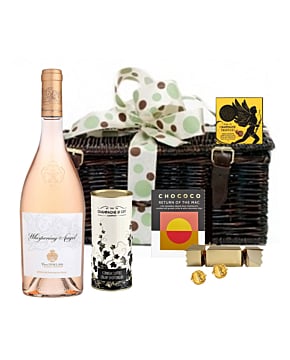 Whispering Angel & Chocolate Hamper - Presented in Wicker Hamper With Large Hand tied Bow