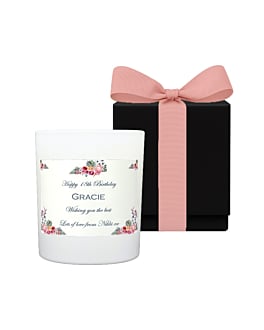 "Magical Rose Garden" - Personalised White Candle in Black Gift Box - Fragrance: Classic English Rose