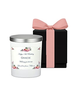 "Magical Rose Garden" - Personalised White Candle Silver Lid Edition in Black Gift Box - Fragrance: Classic English Rose