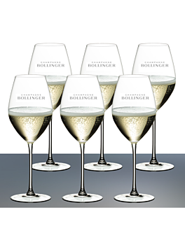 Six Bollinger Champagne flutes, Bollinger Elizabeth Champagne glasses