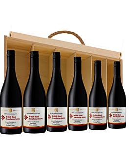 Deluxe Six Bottle Red Wine Treasury. Cabernet Sauvignon in a wooden presentation box. Corporate gift branded with logo 