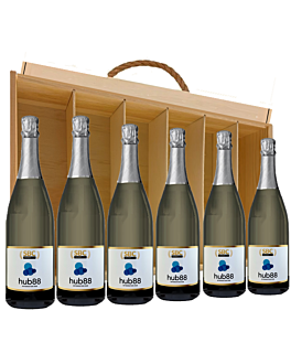 Corporate Gift of Six Prestige Signature Prosecco DOC - Case of Prosecco Bottles Branded With Logo - Presented in Classic Wooden Gift Box