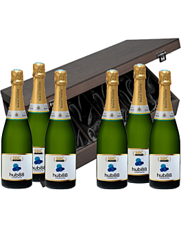 Deluxe Case of Six Branded Champagne - Corporate Gift in Luxury Velvet-Lined Dark Elmwood Box