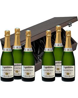 Deluxe Case of Six Personalised Champagne - Wedding Gift in Luxury Velvet-Lined Dark Elmwood Box