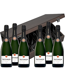 Deluxe Personalised Taittinger Champagne Gift - 6 bottles in Dark Elmwood Silk-Lined Gift Box