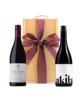 Duo of Luxury New Zealand Pinot Noir Wines in Wooden Box - Dog Point Pinot Noir - Akitu A2 Pinot Noir