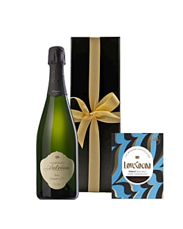 Personalised Premier Cru Champagne in Black Box - With Maldon Sea Salt Chocolate Bar