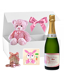 "With Love" Personalised Champagne New Baby Girl Hamper - With Gorgeous Gifts for Baby and Parents