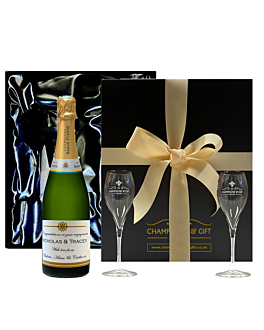 Deluxe Edition Personalised Champagne With Signature Flutes - Presented In Luxury Silky Lined Black Presentation Box