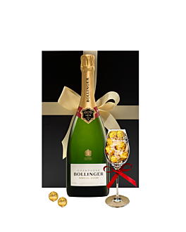 Bollinger Special Cuvée Champagne with Swiss Truffle Filled Bollinger Flute - In Black Gift Box