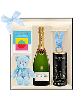 Bollinger Champagne Hamper New Baby Boy Gift - With Delightful Treat and & Goodies for All!