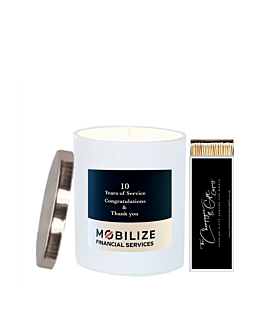 "Summer Whisper" Branded Candle Corporate Gift - Topped with Silvery Lid & Long Candle Matches - Fragrance: Apple Blossom & Pomegranate (White)