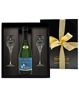 Corporate Branded Premier Cru Champagne Gift Set - In Luxury Black Presentation Box With Signature Flutes