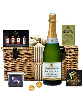 Personalised Champagne, Caviar and Chocolate Hamper with Liquer Chocolates and delicious treats. Beautiful gift for any occasion