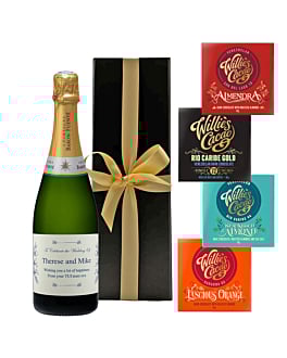 Personalised Champagne in Black Gift Box - With 4 x Artisan Chocolate Bars