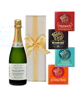 Personalised Champagne in White Gift Box - With 4 x Artisan Chocolate Bars