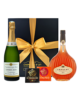 Personalised Champagne, Janneau Armagnac & Chocolates - Presented in Classique Black Box