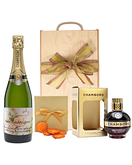 Personalised Champagne with Chambord - and Luxury Chocolates in Wooden Box