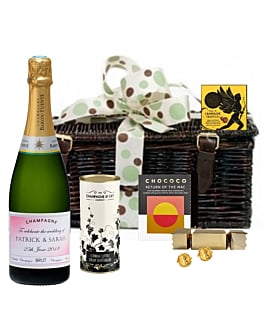 Personalised Champagne & Chocolate Hamper - Presented in Wicker Hamper With Large Hand tied Bow