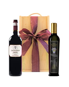 Tuscan Red Wine & Olive Oil Gift in Wooden Box - Ciacci Piccolomini Extra Virgin Olive Oil - Ciacci Piccolomini Toscana IGT Red Wine