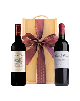 Two Personalised Prestige French Red Wines in Wooden Box - Chateau Cissac, Haut Medoc - Chateau Lamartine, Malbec