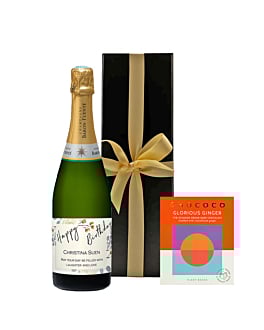 Personalised Champagne Classic Cuvee in White Box - With Dark Chocolate Bar Studded with Ginger