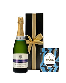 Personalised Champagne Classic Cuvee in Black Box - With Maldon Sea Salt Chocolate Bar