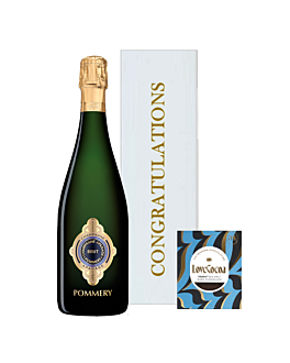 Pommery Apanage 1874 Champagne in Congratulations Box, with Maldon Sea Salt 71% Dark Chocolate Bar 