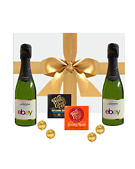 Corporate 1er Cru Champagne Hamper - Personalised Mini Bottles With Chocolate Treats in White Gift Box - Thank you, Congratulations, Well Done Appreciation Gift