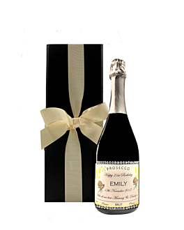 "Dash of Glam" Classic Personalised Prosecco with Crystal Gems - Presented in Black Presentation Box