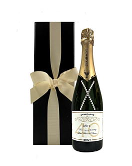 "Dazzling" Personalised Champagne Gift Set in Black Box- The Champagne Is Adorned With Crystal Gems 
