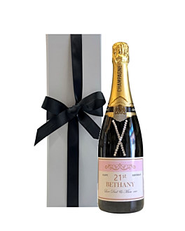 "Dazzling" Personalised Champagne Gift Set in White Box- The Champagne Is Adorned With Crystal Gems 