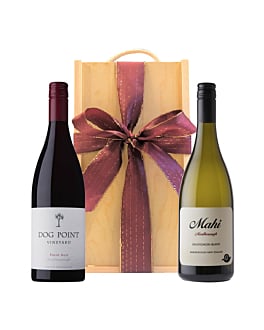 Duo of Prestige New Zealand Wine in Wooden Presentation Box - Dog Point Pinot Noir - Mahi Sauvignon Blanc