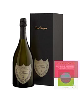 Dom Pérignon Champagne - 2015 Vintage in Hand Tied Ribbon Gift Box - With Ravishing Raspberry Dark Chocolate Bar